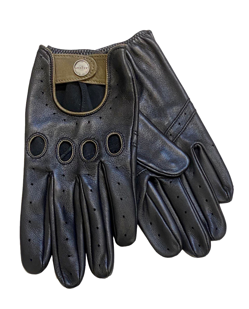 Men’s Two Colour Leather Driving Gloves Argent Timeless